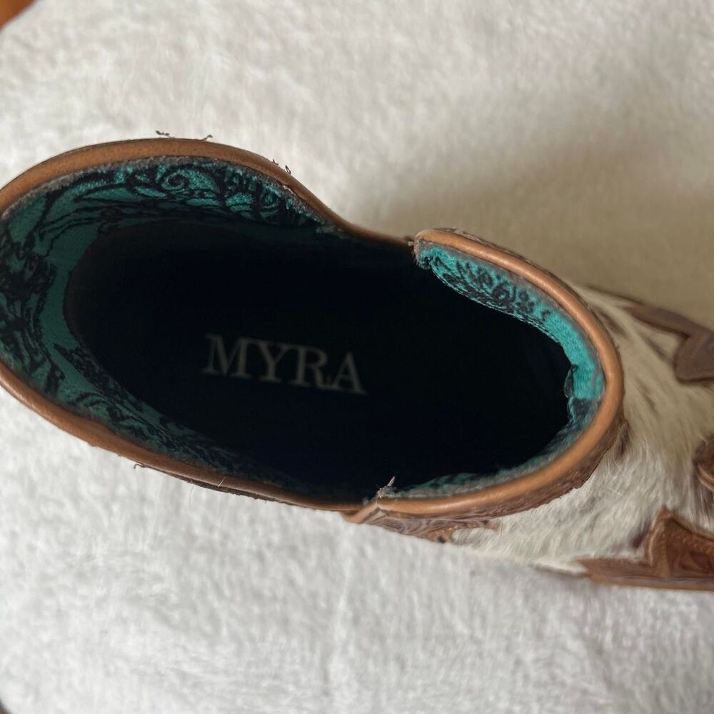 Myra Frisco Falls Hair-on Hide & Hand tooled Western Ankle Boots Women's 8 - Picture 6 of 8